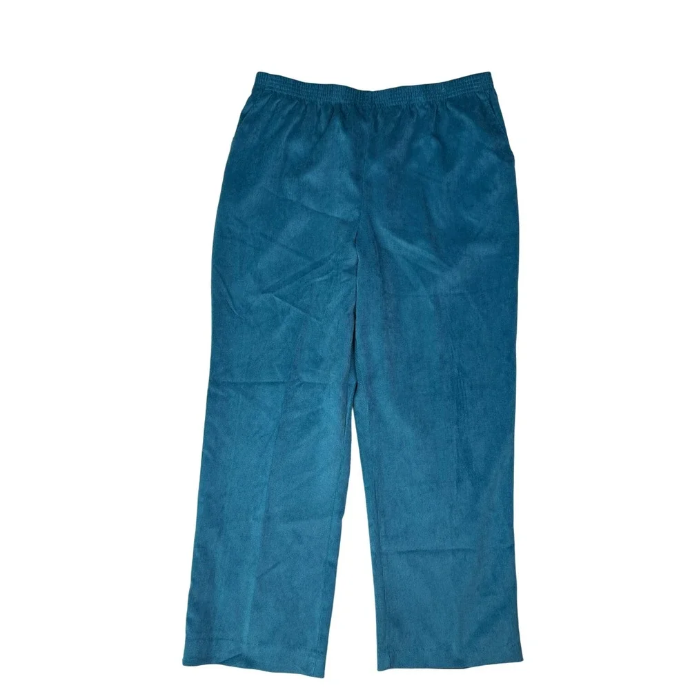 Alfred Dunner Vintage Retro Women Straight Leg Peacock Blue Corduroy Pants